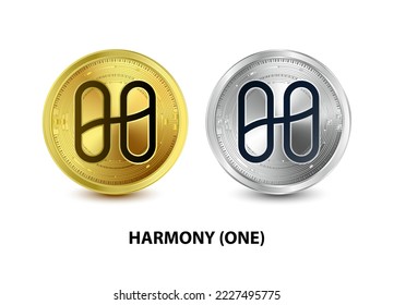 Set of Gold and Silver coin Harmony (ONE) 3D Vector illustration. Digital currency. Cryptocurrency Golden coins symbol isolated on white background. isometric Physical coins.  Digital money concept.