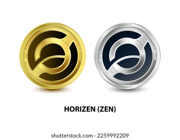 Set of Gold and Silver coin Horizen
(ZEN) 3D Vector illustration. Digital currency. Cryptocurrency Golden coins symbol isolated on white background. isometric Physical coins.  Digital money concept.