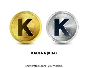 Set of Gold and Silver coin Kadena (KDA) 3D Vector illustration. Digital currency. Cryptocurrency Golden coins symbol isolated on white background. isometric Physical coins.  Digital money concept.