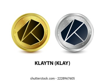 Set of Gold and Silver coin Klaytn (KLAY) 3D Vector illustration. Digital currency. Cryptocurrency Golden coins symbol isolated on white background. isometric Physical coins.  Digital money concept.