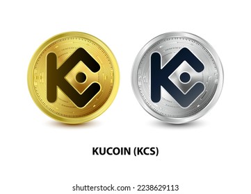 Set of Gold and Silver coin KuCoin (KCS) 3D Vector illustration. Digital currency. Cryptocurrency Golden coins symbol isolated on white background. isometric Physical coins.  Digital money concept.