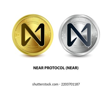 Set of Gold and Silver coin NEAR Protocol (NEAR) 3D Vector illustration. Digital currency. Cryptocurrency Golden coins symbol isolated on white background. isometric Physical coins.  Digital money.