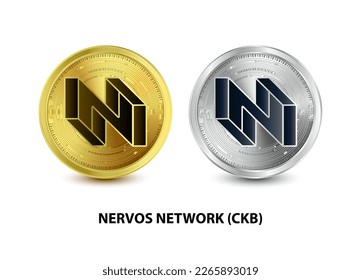 Set von Gold und Silver Coin Nervos Network (CKB) 3D Vektorgrafik. Digitale Währung. Kryptowährung Goldene Münzen Symbol einzeln auf weißem Hintergrund. isometrische physische Münzen. Digitales Geld.