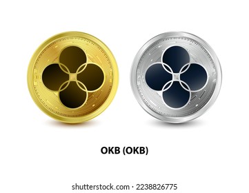 Set of Gold and Silver coin OKB (OKB) 3D Vector illustration. Digital currency. Cryptocurrency Golden coins symbol isolated on white background. isometric Physical coins.  Digital money concept.