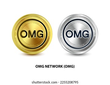Set of Gold and Silver coin OMG Network (OMG) 3D Vector illustration. Digital currency. Cryptocurrency Golden coins symbol isolated on white background. isometric Physical coins. Digital money concept