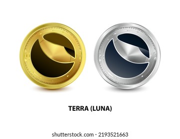 Set of Gold and Silver coin Terra (LUNA) 3D Vector illustration. Digital currency. Cryptocurrency Golden coins symbol isolated on white background. isometric Physical coins.  Digital money concept.