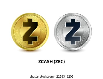 Set of Gold and Silver coin Zcash (ZEC) 3D Vector illustration. Digital currency. Cryptocurrency Golden coins symbol isolated on white background. isometric Physical coins.  Digital money concept.