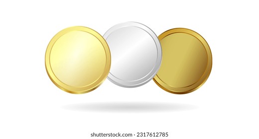 A set of gold, silver and copper coins. 3 D. Vector illustration.