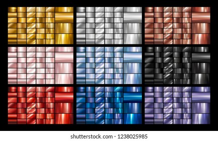 Set of gold silver copper rose blue black metal or metallic background vector illustration