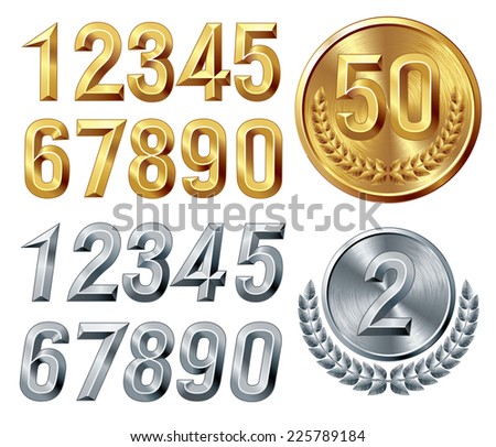 Set of gold and silver digits. Eps8. CMYK. Global colors. Gradients used.