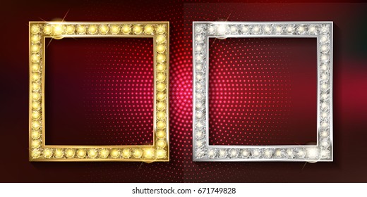 Set of gold with silver frame. Isolated on dark background. Vector illustration.