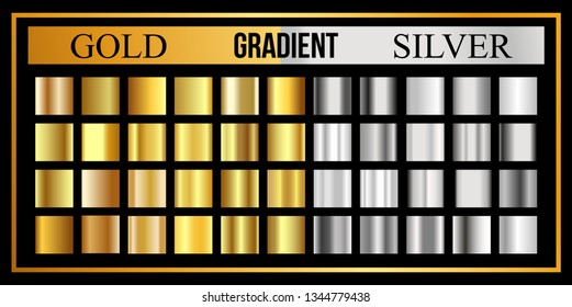 Set of Gold and silver gradient. Golden metallic texture, shiny vector background.