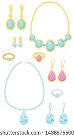 Set of gold and silver jewelry. Vector illustration on white background.