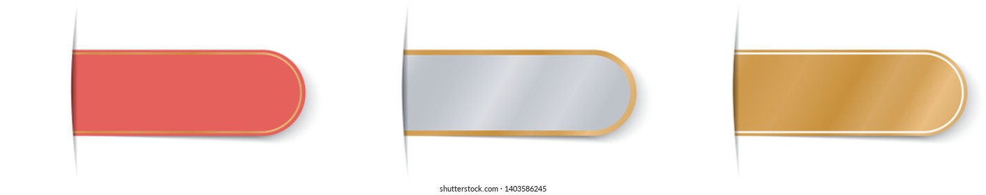 set of gold, silver and red bookmark vector banner with shadow