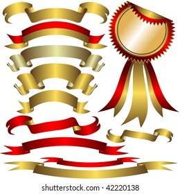 Set gold and silver ribbons for celebratory design (vector)