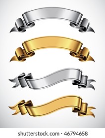 Set Of Gold And Silver Vector Ribbons For Your Text