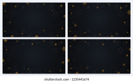Set of Gold Snowflakes on the dark background. Vector illustration