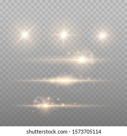 Set Of Gold Sparks Isolated. Vector Glowing Stars. Lens Flares and Sparkles Template For Your Design
