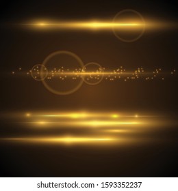 Set Of Gold Sparks Isolated. Vector Glowing Stars. Lens Flares and Sparkles Template For Your Design