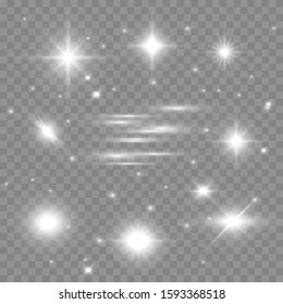 Set Of Gold Sparks Isolated. Vector Glowing Stars. Lens Flares and Sparkles Template For Your Design