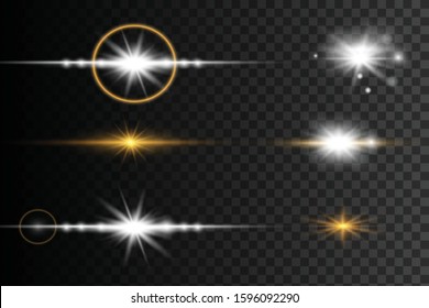Set Of Gold Sparks Isolated. Vector Glowing Stars. Lens Flares and Sparkles Template For Your Design