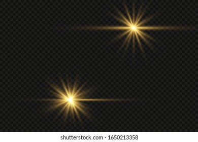 Set Of Gold Sparks Isolated. Vector Glowing Stars. Lens Flares and Sparkles Template For Your Design 