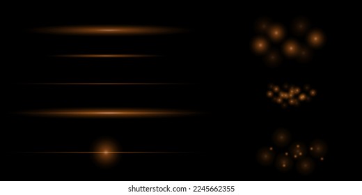 Set Of Gold Sparks Isolated. Vector Glowing Stars. Light effect, golden glowing flash with gold rays and lights. Bright gold flashes and glares. Bright rays of light.	
