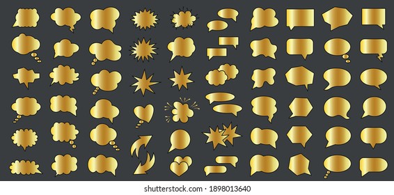 Reihe von Goldblasen. Set von leerer Vorlage im Pop Art Stil. Vektorgrafik	