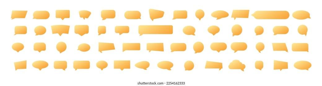 Set of gold speech bubbles. Stickers of speech bubbles vector set. Various forms