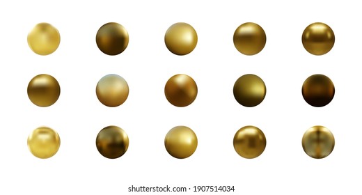 Set of gold sphere isolated on white background. Vector illustration