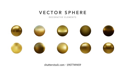 Set of gold sphere isolated on white background. Vector illustration