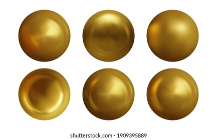 Set of gold sphere isolated on white background. Collection of golden bubble. Vector illustration