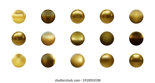 Set of gold sphere isolated on white background. Vector illustration