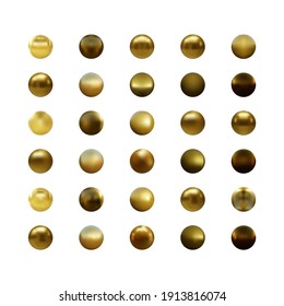 Set of gold sphere isolated on white background. Collection of golden bubble. Vector illustration