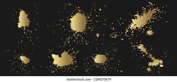 Set of gold splash on black background vector illustration. Ink splash isolated on black background