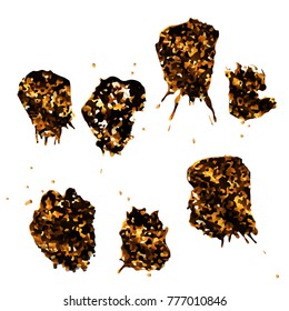 Set of gold splash on white background vector illustration. Ink splash isolated on white background