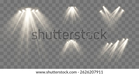 Set of Gold Spotlights with Transparent Background – Shining Light Beams, Radiant Glow and Floodlight Effects, Perfect for Stage Lighting, Event Illumination and Dramatic Visual Design