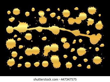 Set of  gold spots isolated on black. Golden paint splashes for design use. Set of trendy gold vector  splashes