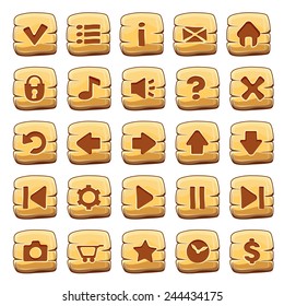 Set of gold square buttons, vector game icons