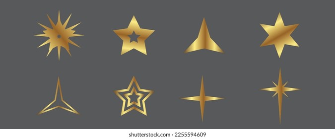 Set of gold star bright and golden Universe Infographics, star light icon solar symbol, Planets comparison.