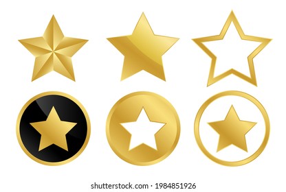 Set of gold star. Golden star badge with golden gradient.