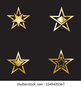 Set of Gold Star Logo Vector in Elegant Style with Black Background