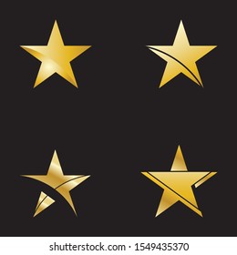 Set of Gold Star Logo Vector in Elegant Style with Black Background