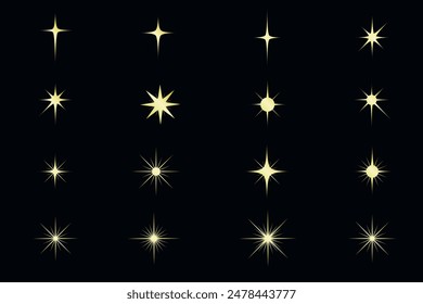 Set of gold star shapes. Templates for design, posters, projects, banners, logo, and business cards. Vector illustration.