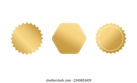 Set of gold starburst. Gold blank promo stickers. Sunburst badges, labels, sale tags. Design elements. Vector illustration 