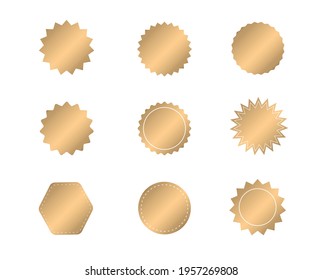 Set Of Gold Starburst. Gold Blank Stickers. Sunburst Badges, Labels, Sale Tags. Design Elements. Vector Illustration 