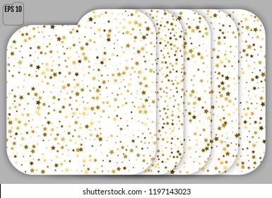 Set of Gold stars. Confetti celebration, Falling golden abstract decoration for party, birthday celebrate, anniversary or event, festive. Festival decor. Vector illustration 5 in 1