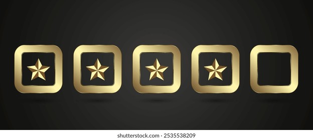 Conjunto de emblema de estrellas de oro encerrado en un Botón de cuadros cuadrados redondeados, que le da 5 lujosas y premium apariencias. conjunto de cinco Botones de lujo y estrella Premium.