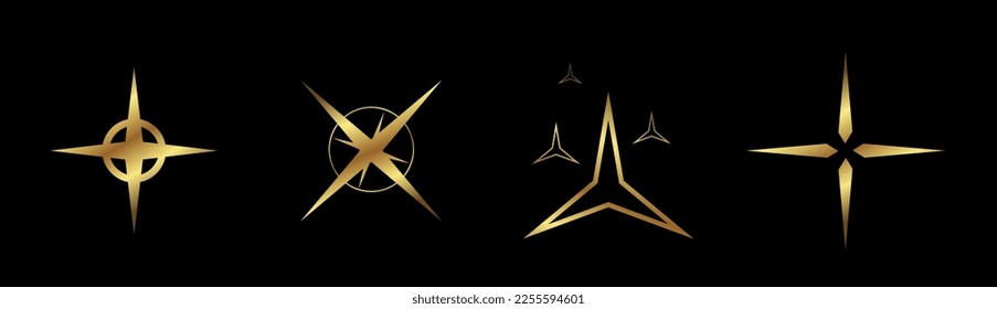 Set of gold stars icon, symbol vector design. and premium stars effect illustration. and golden Universe Infographics, star light icon solar symbol