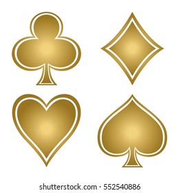Set with gold suits of playing cards. Club, diamond, spade, heart.